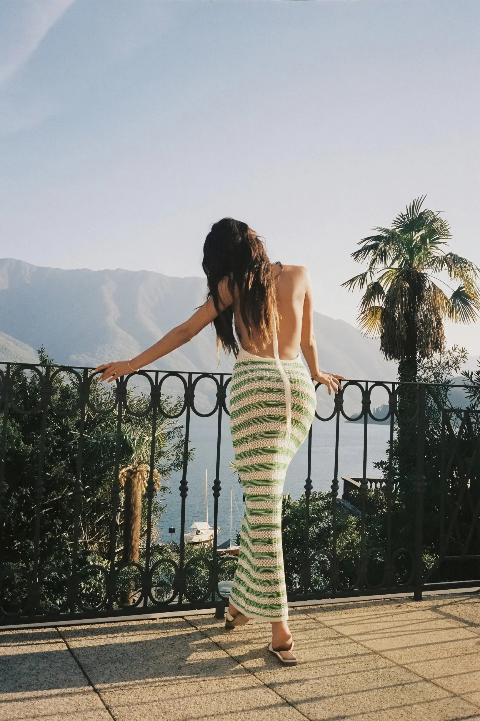 Striped Knit Halter Maxi Dress