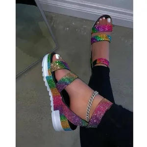 Summer Sandals Rhinestone Shoes Open Toe Low Heel Outdoor Sandals 43