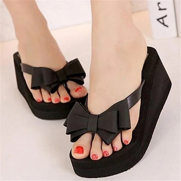 Summer Shoes Casual Beach Sandals Flip Flops Platform Bowknot Slipper Flats Wedge Sandals Non-Slip Comfortable Shoes