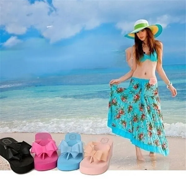 Summer Shoes Casual Beach Sandals Flip Flops Platform Bowknot Slipper Flats Wedge Sandals Non-Slip Comfortable Shoes