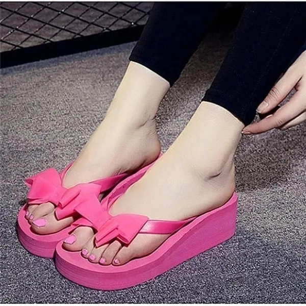 Summer Shoes Casual Beach Sandals Flip Flops Platform Bowknot Slipper Flats Wedge Sandals Non-Slip Comfortable Shoes