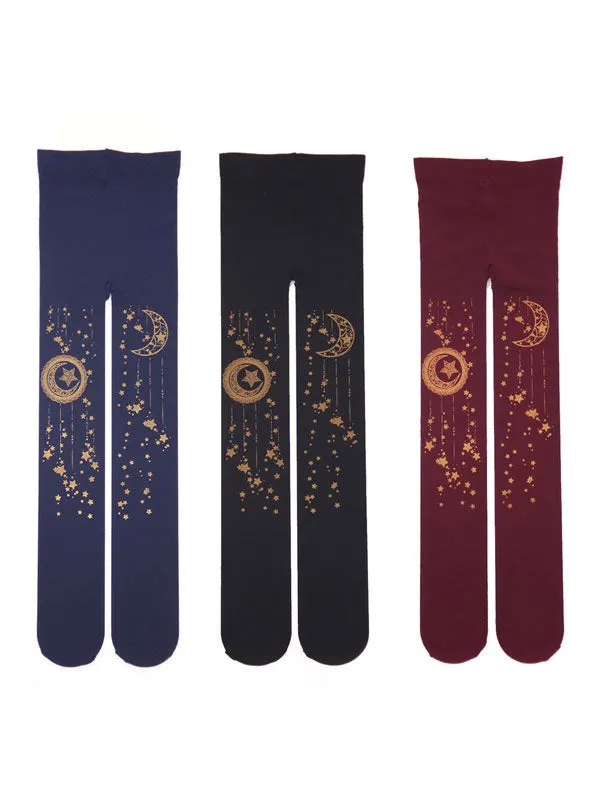 Sweet Lolita Stockings Black Moon And Starlet Velvet Tight High Lolita Socks
