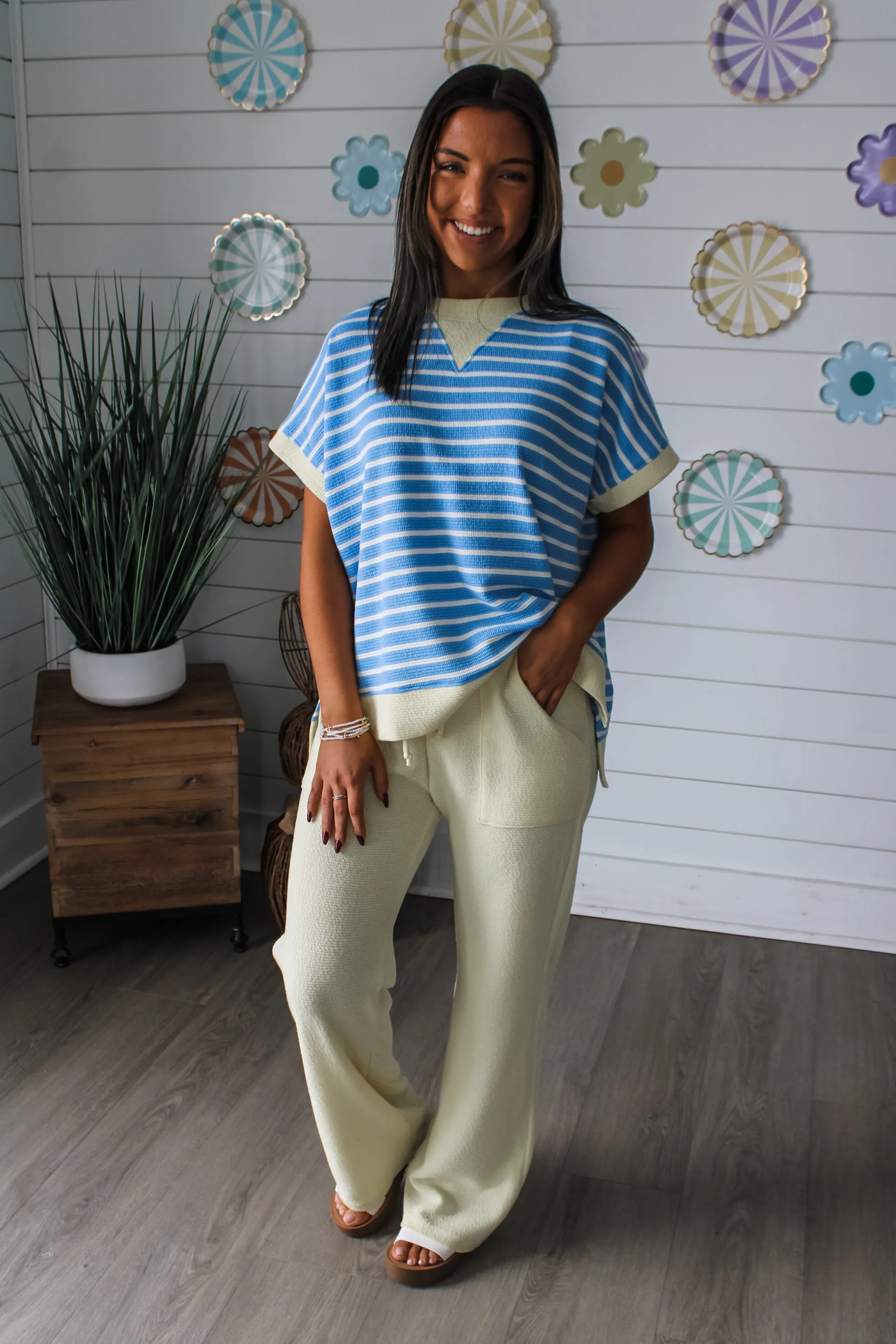 Sweet Sunrise Crewneck Top • Blue Stripe