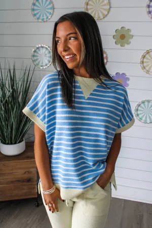 Sweet Sunrise Crewneck Top • Blue Stripe