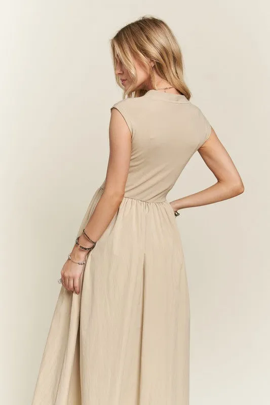 Tan V-Neck Cap Sleeve Dress