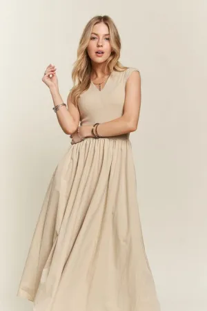 Tan V-Neck Cap Sleeve Dress