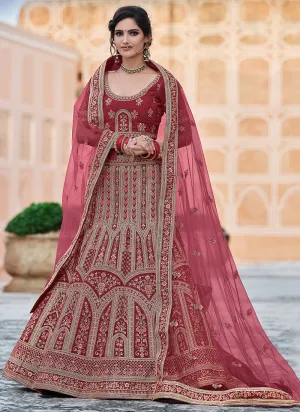 Tangerine Red Zari And Zarkan Embroidered Lehenga Choli And Dupatta
