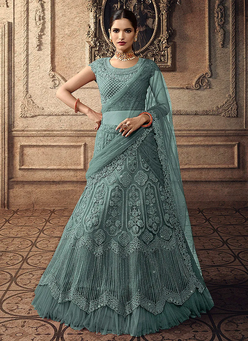 Teal Blue Bridal Indian Lehenga Choli Set
