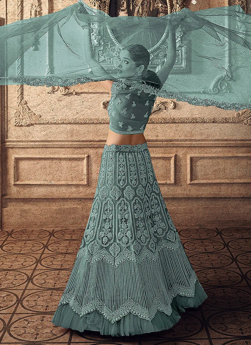 Teal Blue Bridal Indian Lehenga Choli Set