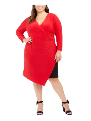 Tommy Hilfiger Womens Plus Size Faux-Wrap Asymmetric Sheath Dress Red 18W