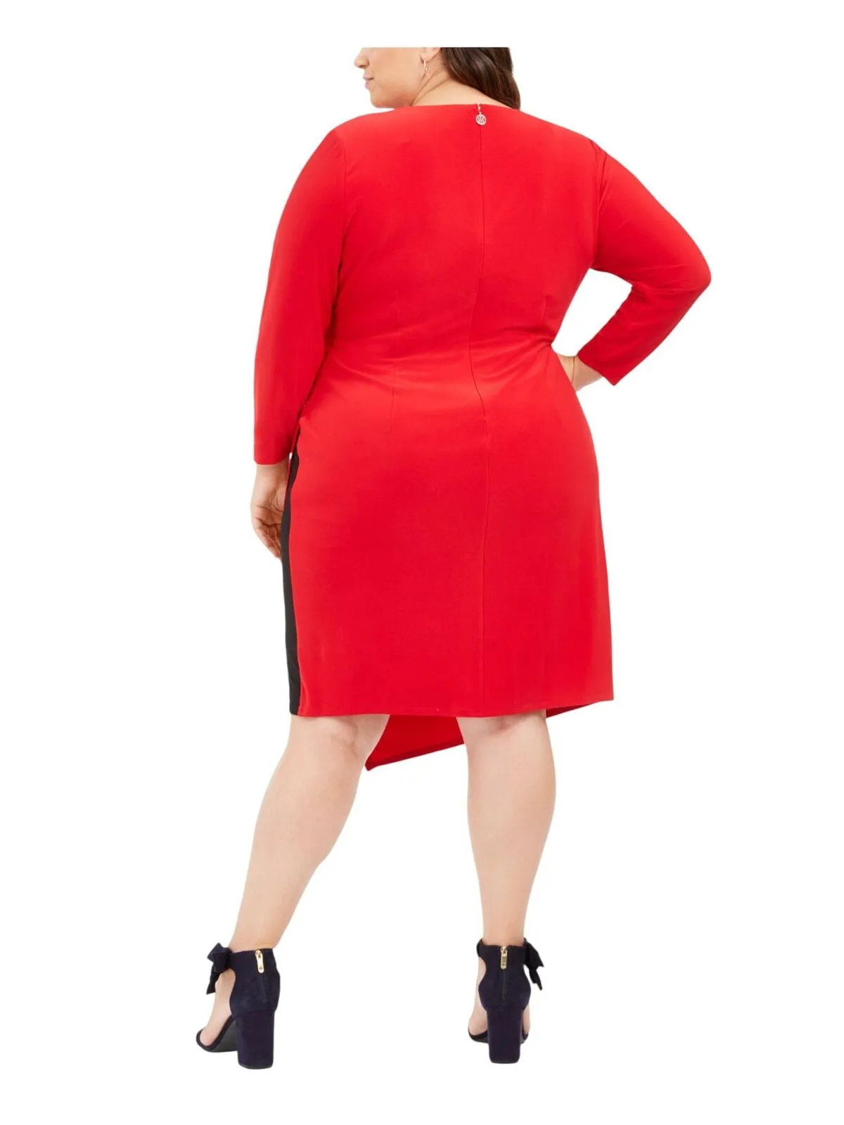 Tommy Hilfiger Womens Plus Size Faux-Wrap Asymmetric Sheath Dress Red 18W
