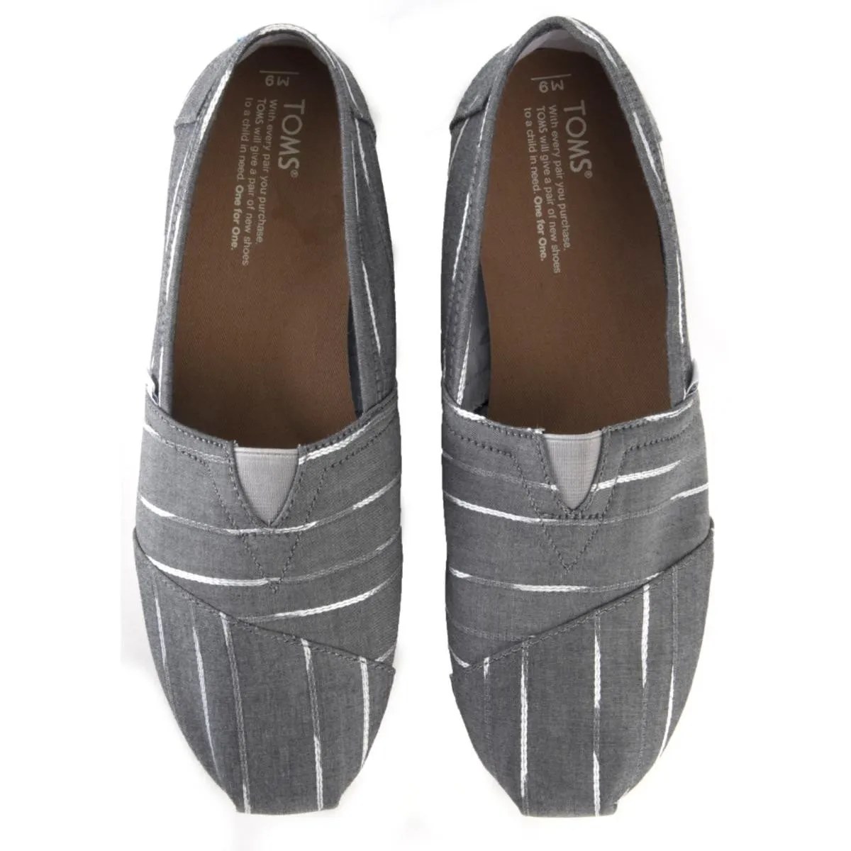 Toms Classic Grey White Mini Striped Flats Grey