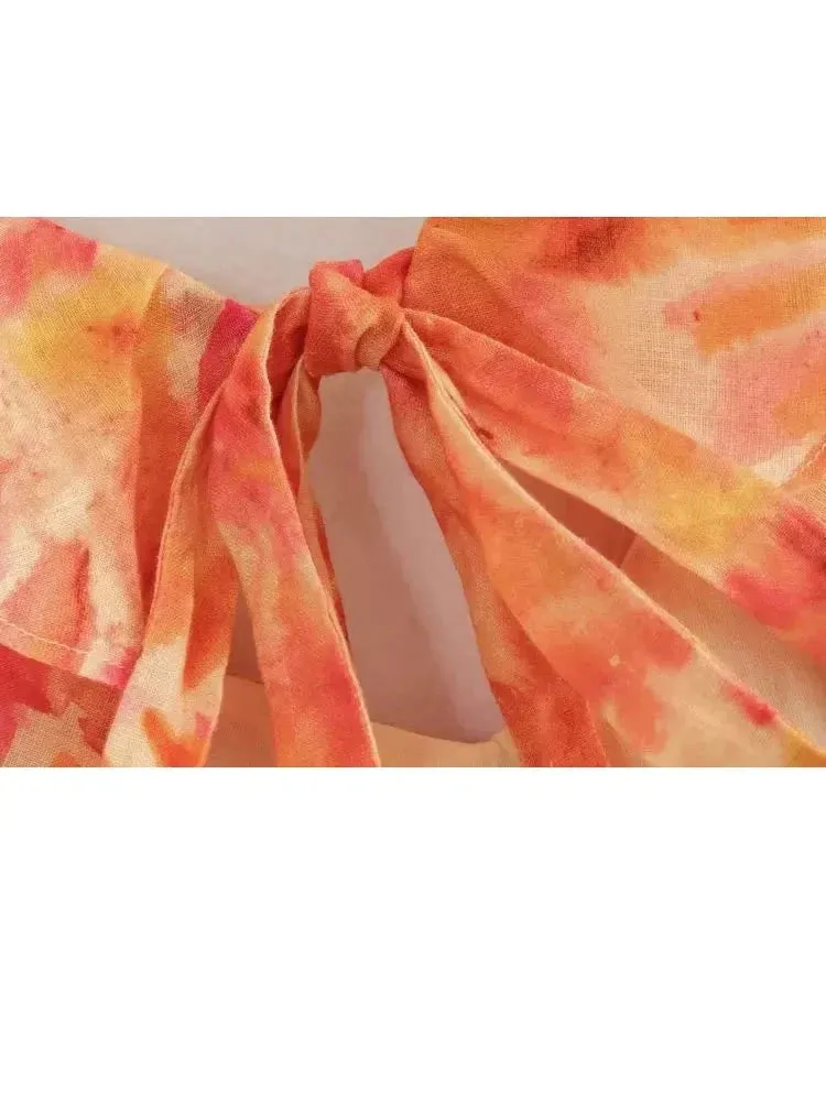 TRAF Summer Fashion Women's Sexy V-Neck Sleeveless Backless Orange Dress