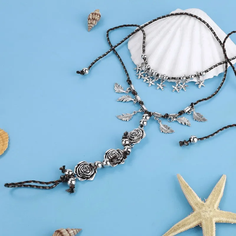Tribal Silver Rose Bohemian Anklet
