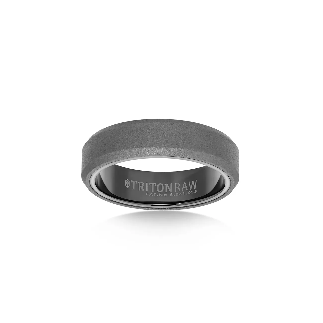 Triton RAW Men's 6mm Grey PVD Tungsten Beveled Edge Flat Profile Wedding Band