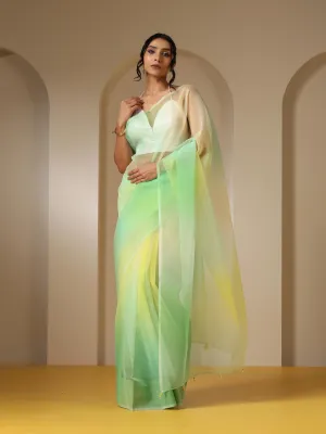 Tulip Yellow Green Organza Ombre Printed Saree