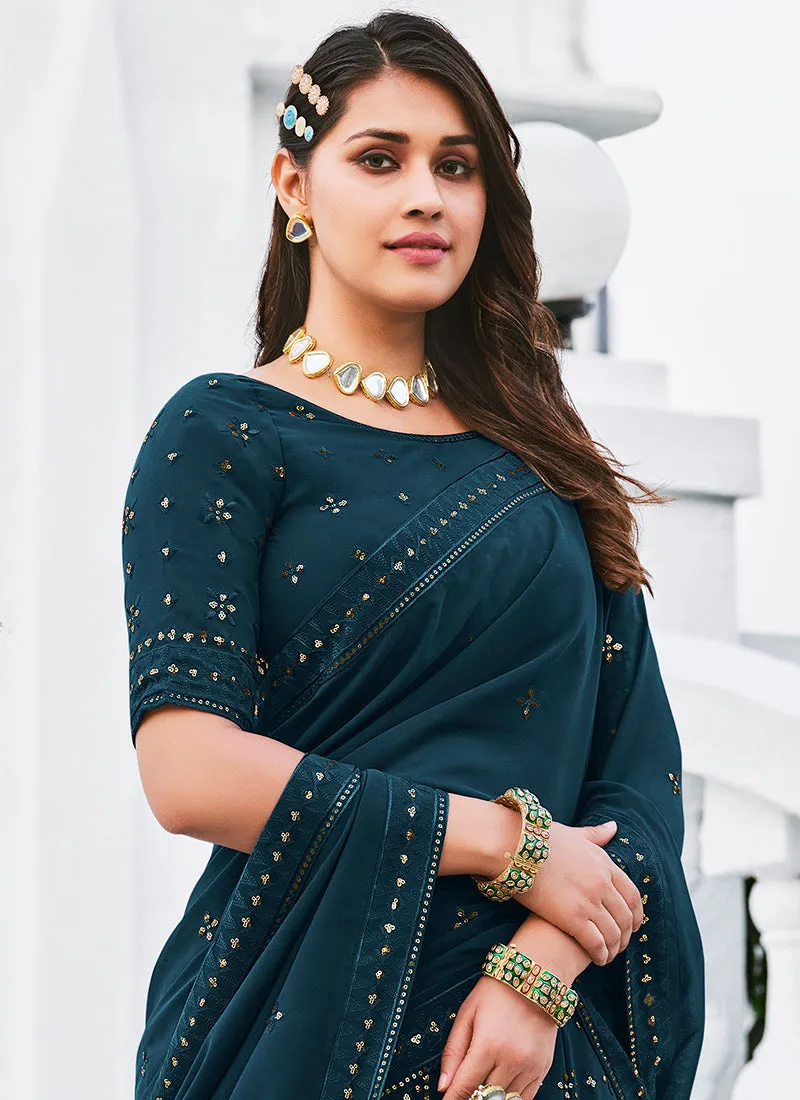 Turquoise Sequence Embroidery Georgette Lehenga Choli