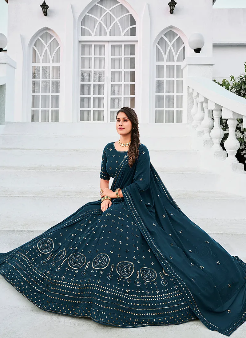Turquoise Sequence Embroidery Georgette Lehenga Choli