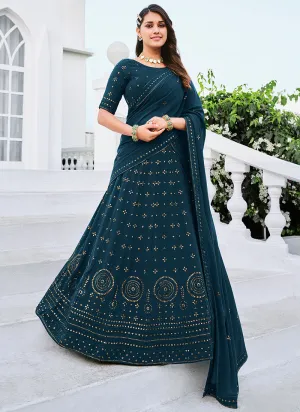 Turquoise Sequence Embroidery Georgette Lehenga Choli