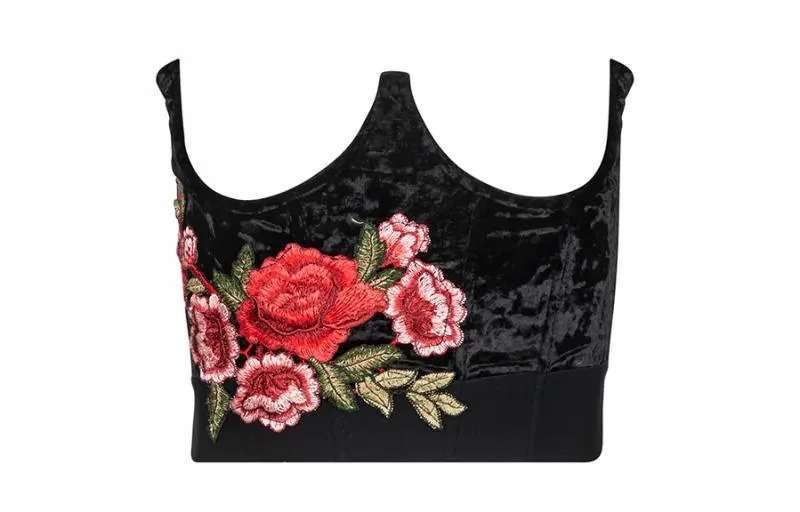 Underbust Bustier - Black Embroidered Appliques -