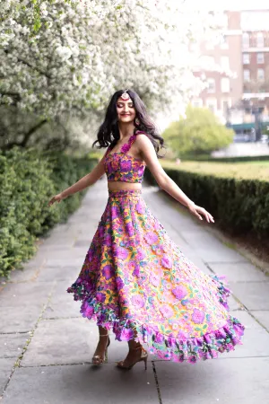 VANYA Pink & Yellow Floral Lehenga Skirt (Ready-to-Ship)