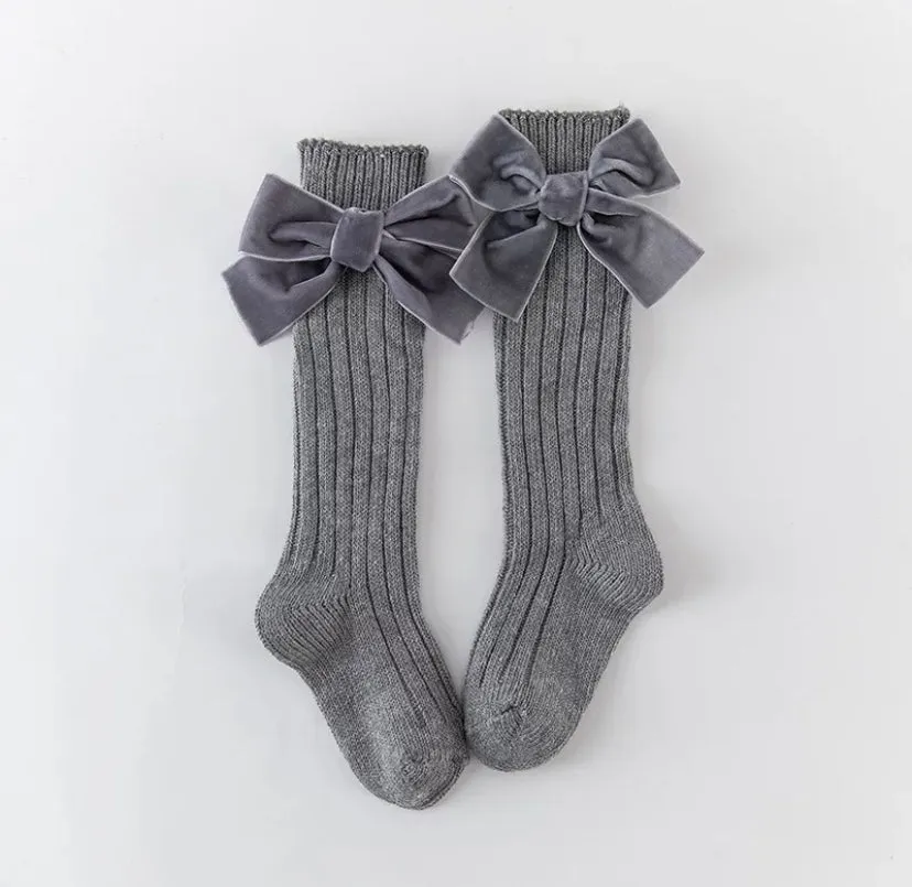 Velvet Bow Knee High Socks
