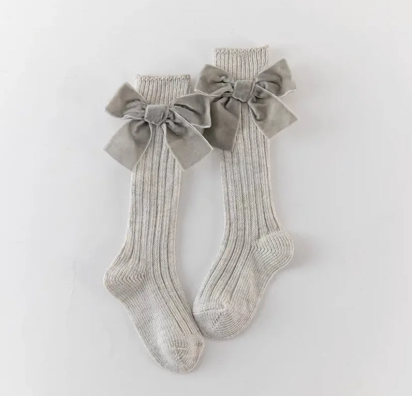 Velvet Bow Knee High Socks
