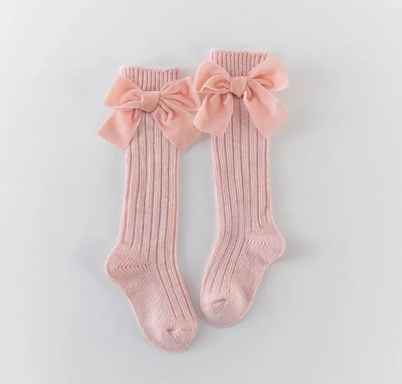 Velvet Bow Knee High Socks