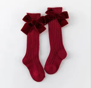 Velvet Bow Knee High Socks