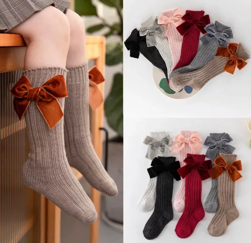 Velvet Bow Knee High Socks