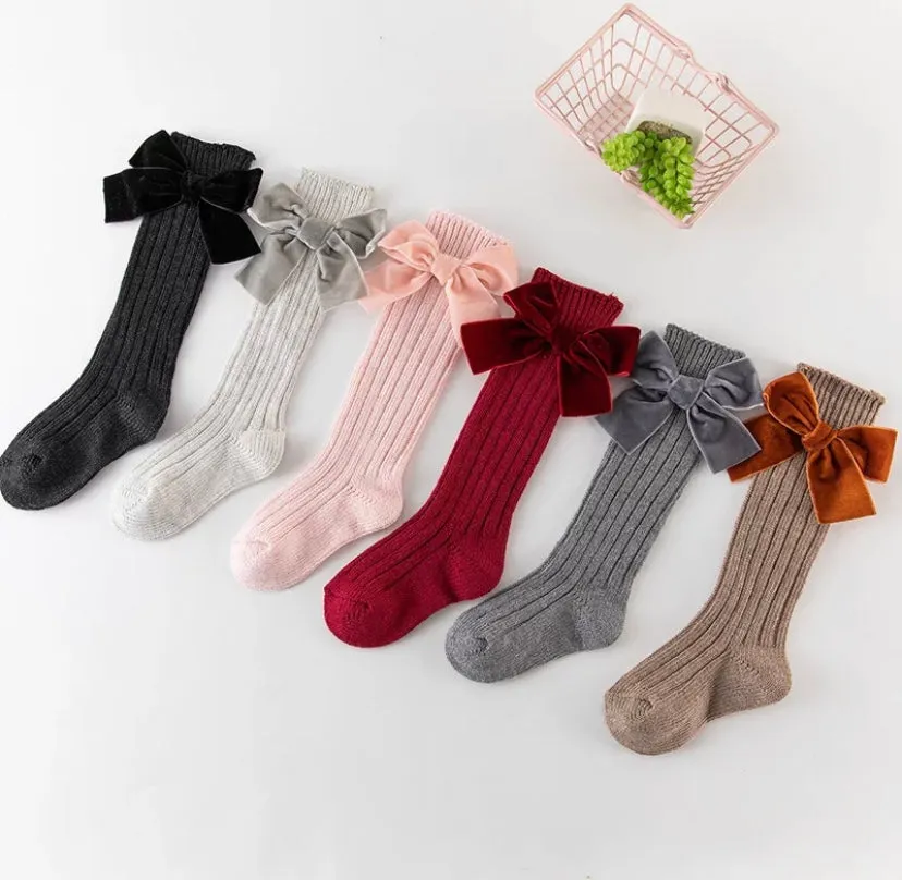 Velvet Bow Knee High Socks