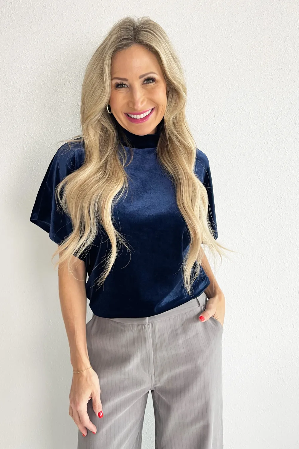 Velvet High Neck Ruched Side Top