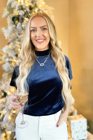 Velvet High Neck Ruched Side Top
