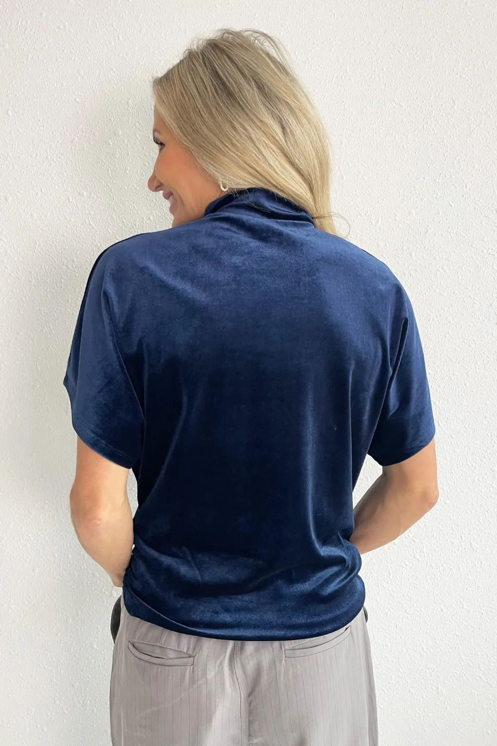 Velvet High Neck Ruched Side Top