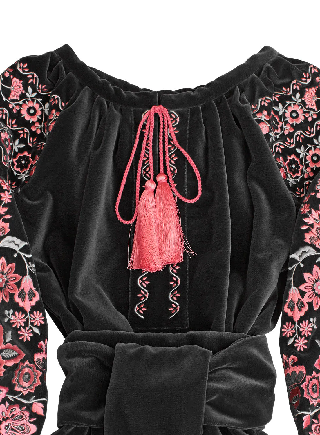 Velvet kaftan with flower embroidery