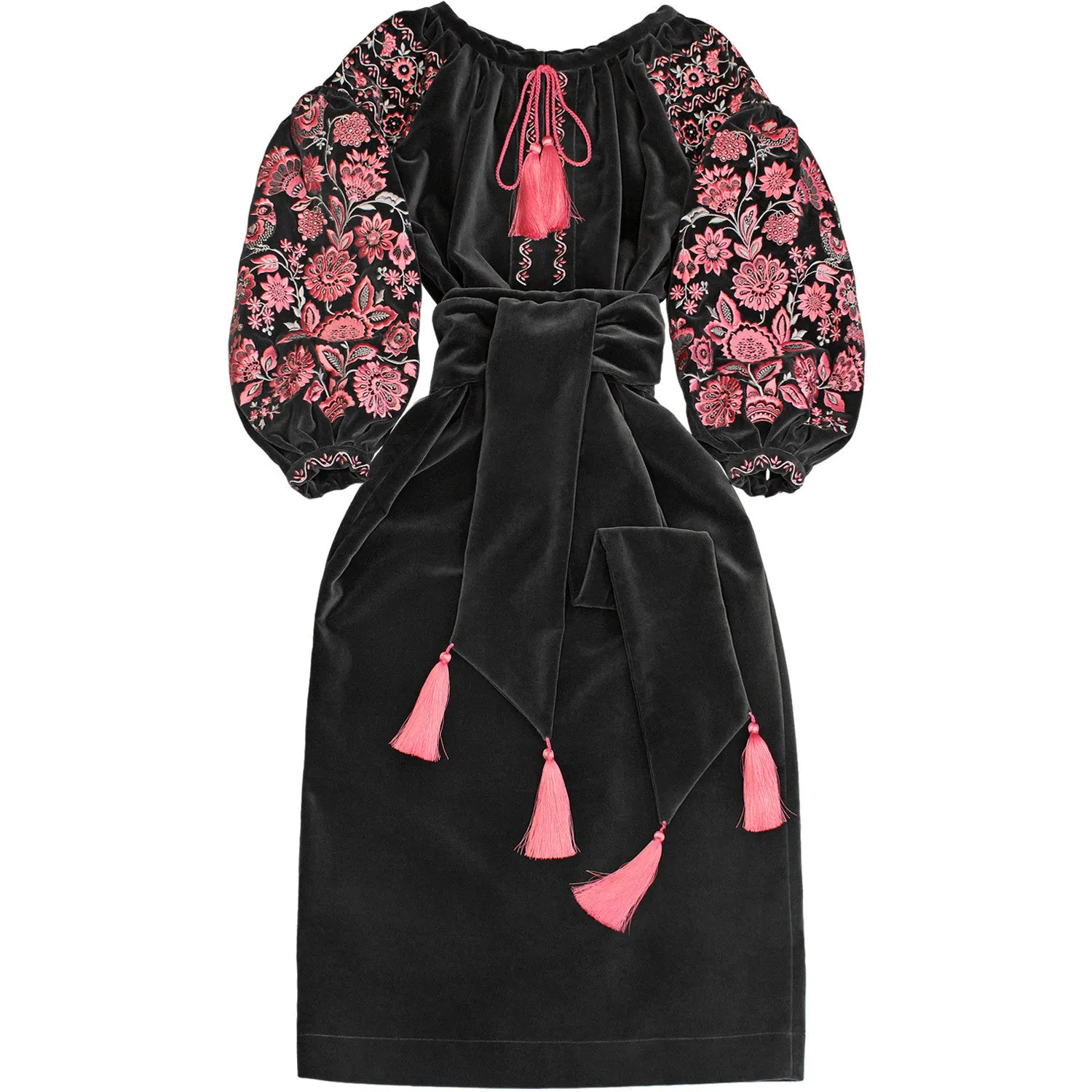 Velvet kaftan with flower embroidery