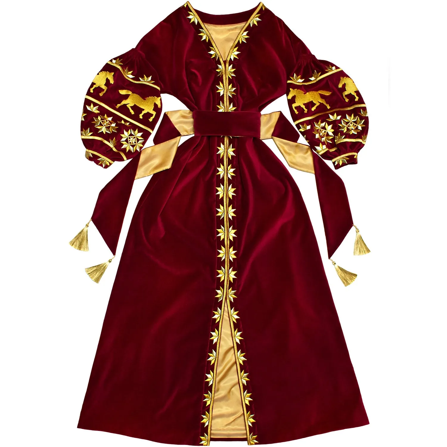 Velvet kaftan with golden horses