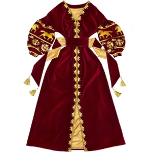 Velvet kaftan with golden horses