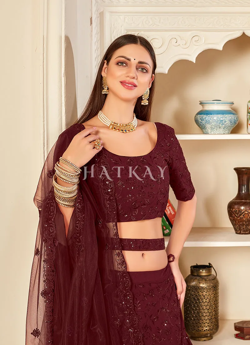 Velvet Red Sequence Embroidered Festive Lehenga