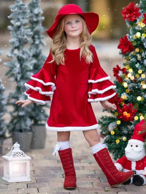 Velvet Santa Bell Sleeve with Faux Fur Dress