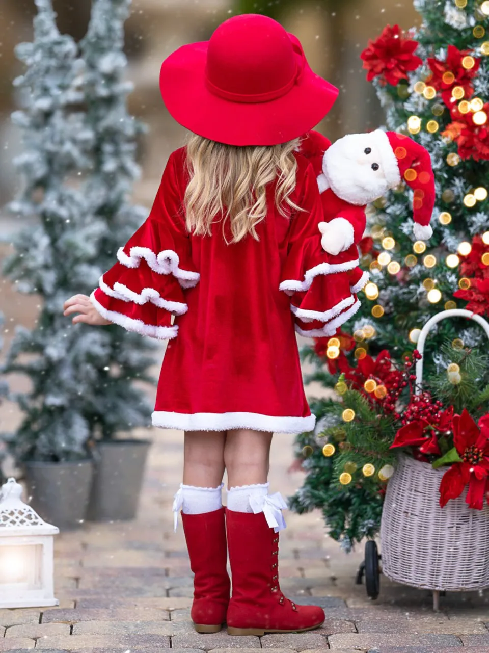 Velvet Santa Bell Sleeve with Faux Fur Dress