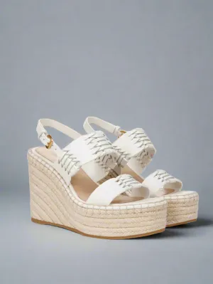 Veronica Beard RIYA RAFFIA WEDGE SANDAL- Coconut
