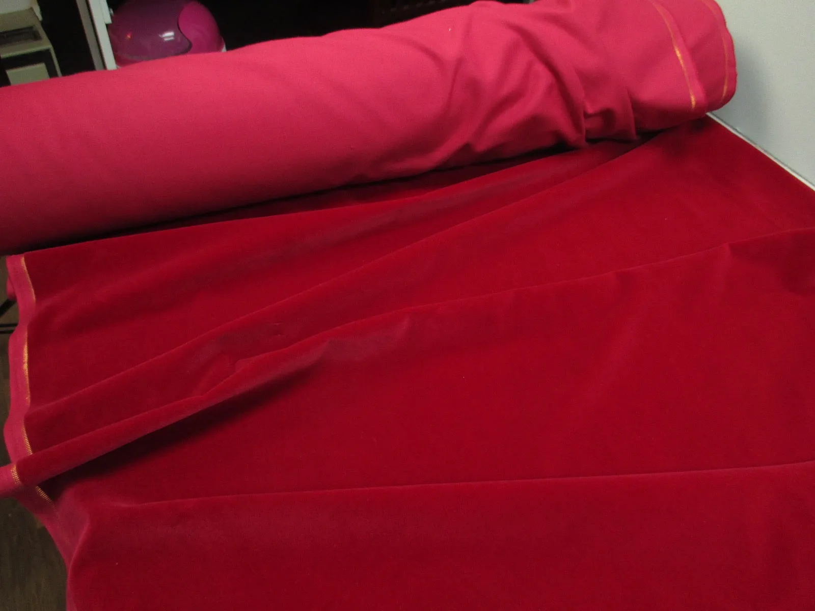 Vintage red velvet fabric Germany cotton 34 in W Red