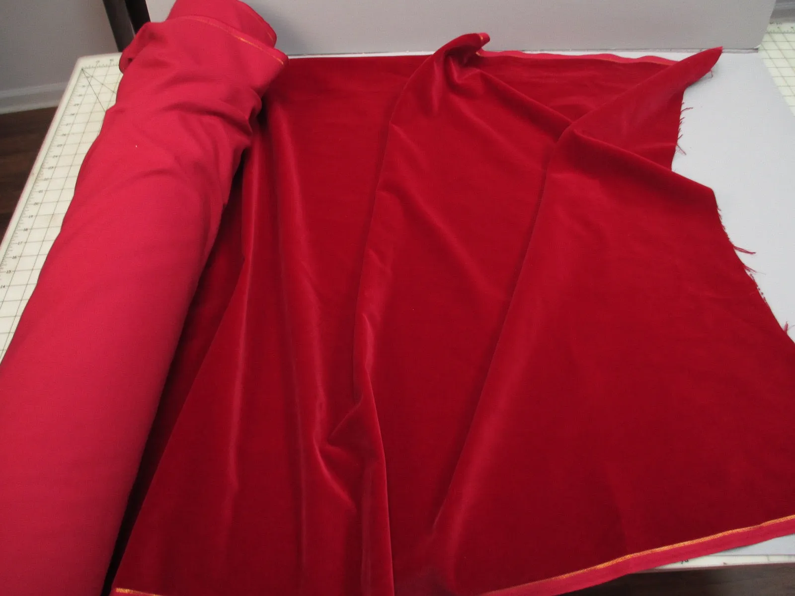 Vintage red velvet fabric Germany cotton 34 in W Red