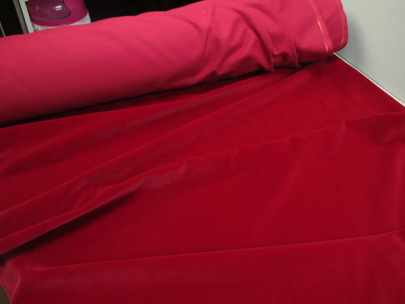Vintage red velvet fabric Germany cotton 34 in W Red