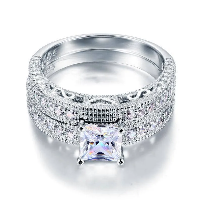 Vintage Style Victorian Art Deco 1.0 Ct Diamond 2-Pc Engagement Ring Set