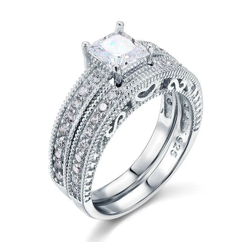 Vintage Style Victorian Art Deco 1.0 Ct Diamond 2-Pc Engagement Ring Set