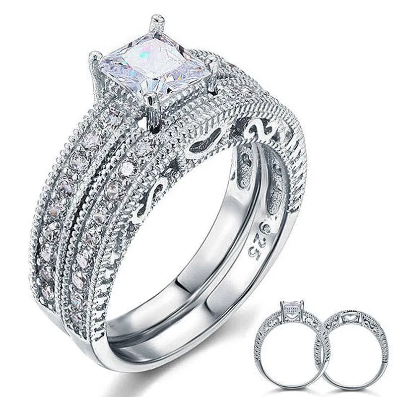 Vintage Style Victorian Art Deco 1.0 Ct Diamond 2-Pc Engagement Ring Set