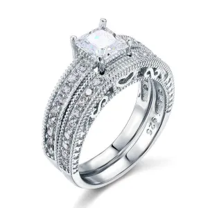 Vintage Style Victorian Art Deco 1.0 Ct Diamond 2-Pc Engagement Ring Set
