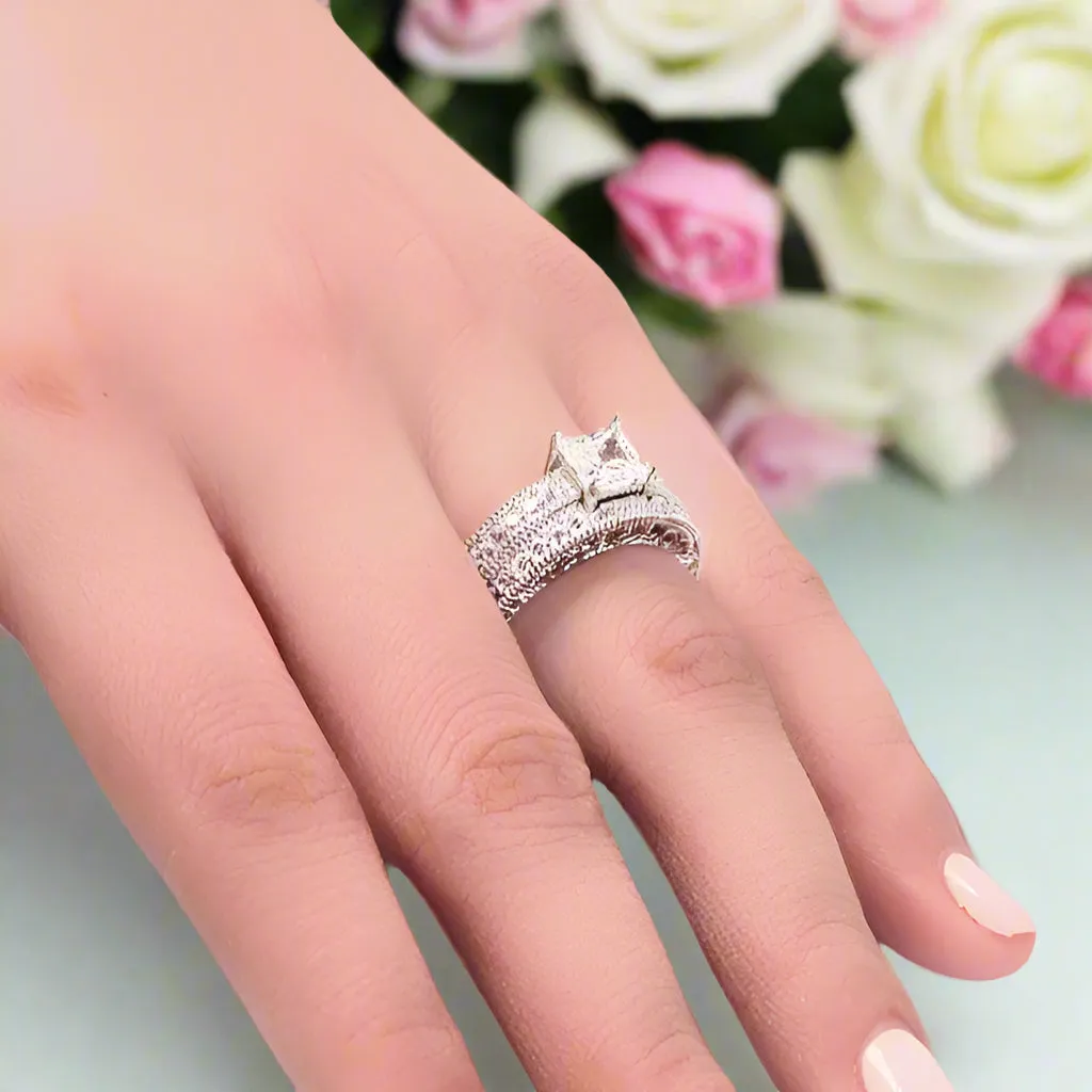 Vintage Style Victorian Art Deco 1.0 Ct Diamond 2-Pc Engagement Ring Set